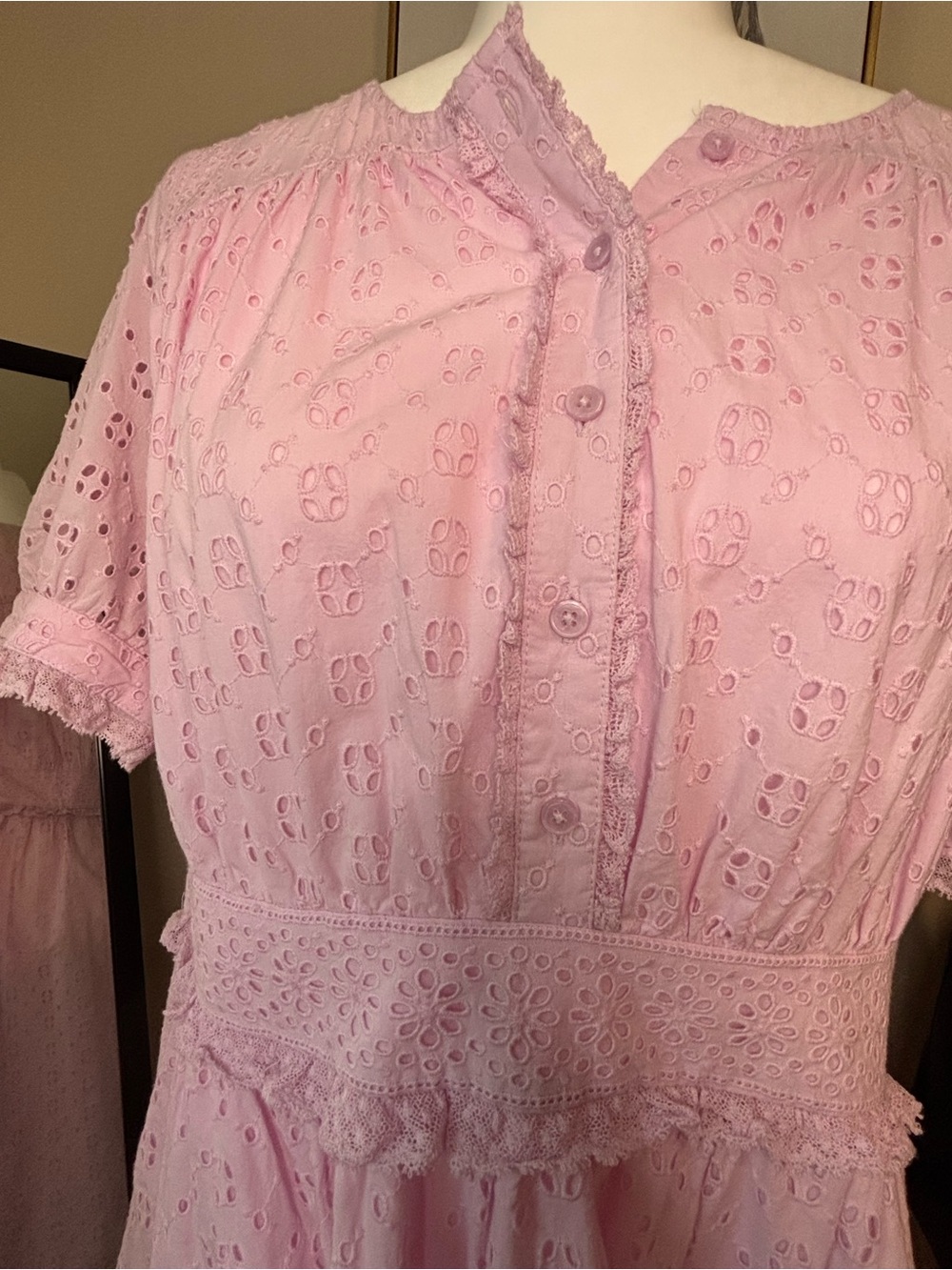 J. Crew Pink puff sleeve eyelet mini dress size 14 100%Cotton - Picture 5 of 9